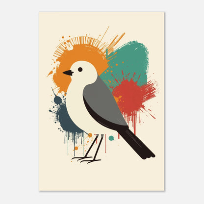 Minimalistisk fågel i profil med färgstark och energisk bakgrundsdesign
