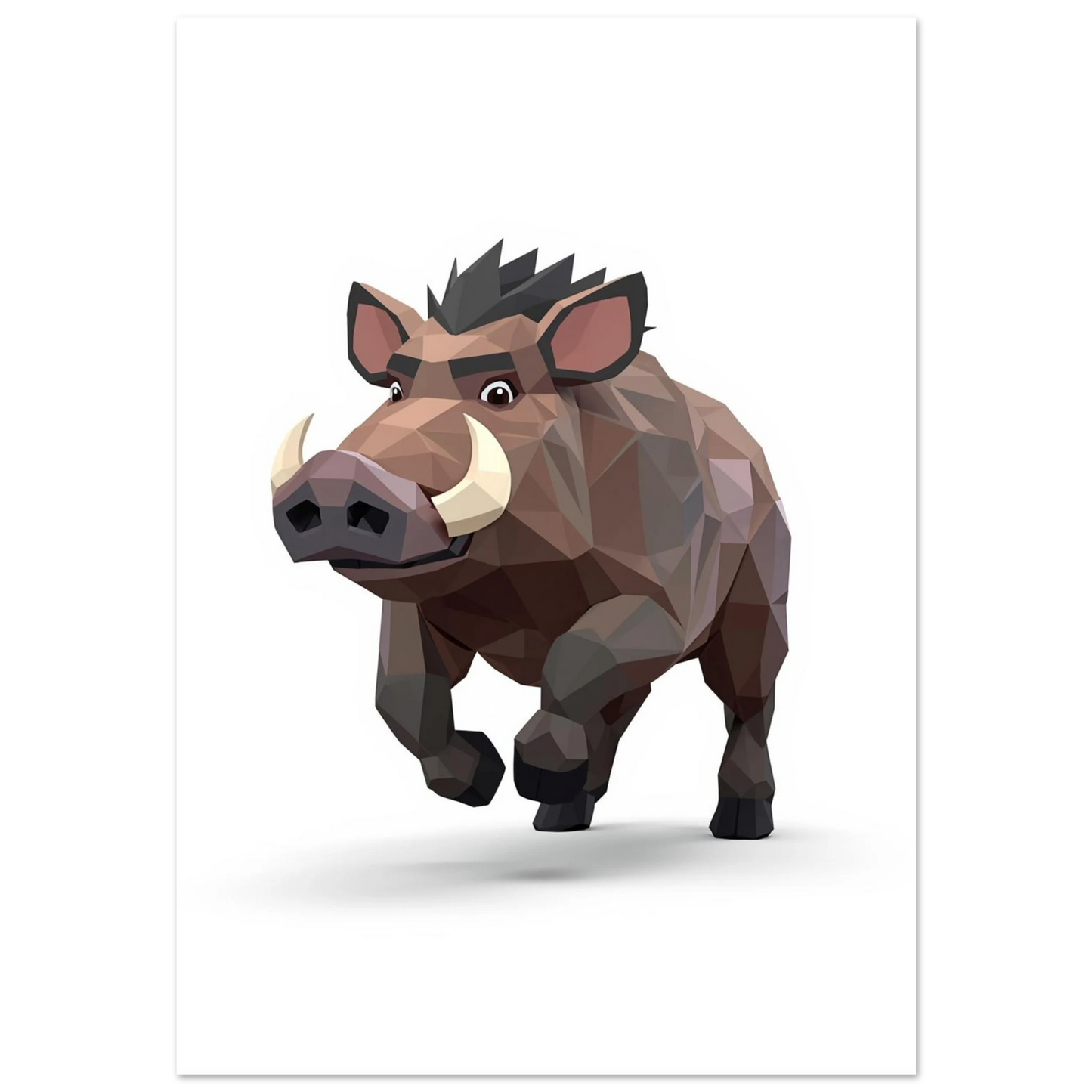Vildsvin i brun low poly-stil som rusar framåt – grafisk djurposter