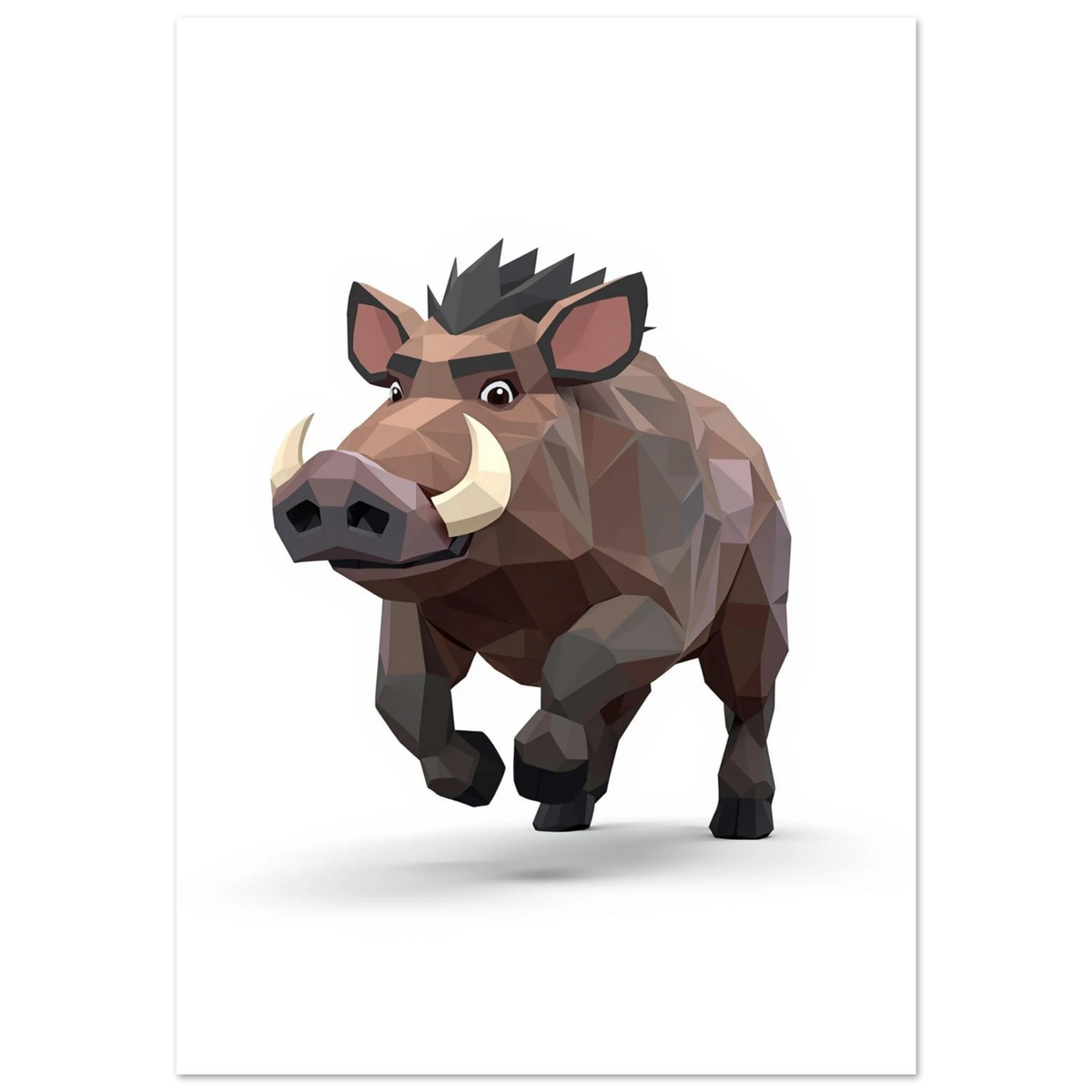 Vildsvin i brun low poly-stil som rusar framåt – grafisk djurposter
