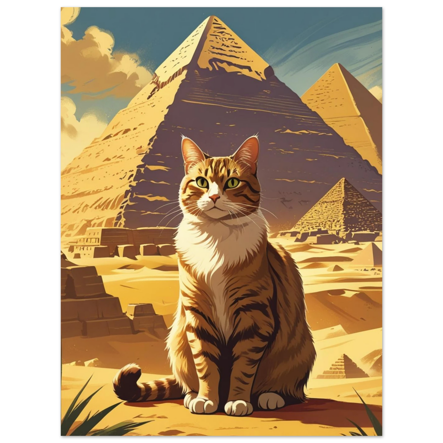Djurposter föreställande en majestätisk katt som väktare vid de stora pyramiderna