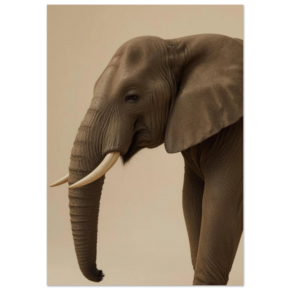 Afrikansk elefant i profil mot varm beige bakgrund – minimalistisk djurposter