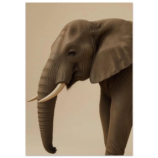 Afrikansk elefant i profil mot varm beige bakgrund – minimalistisk djurposter