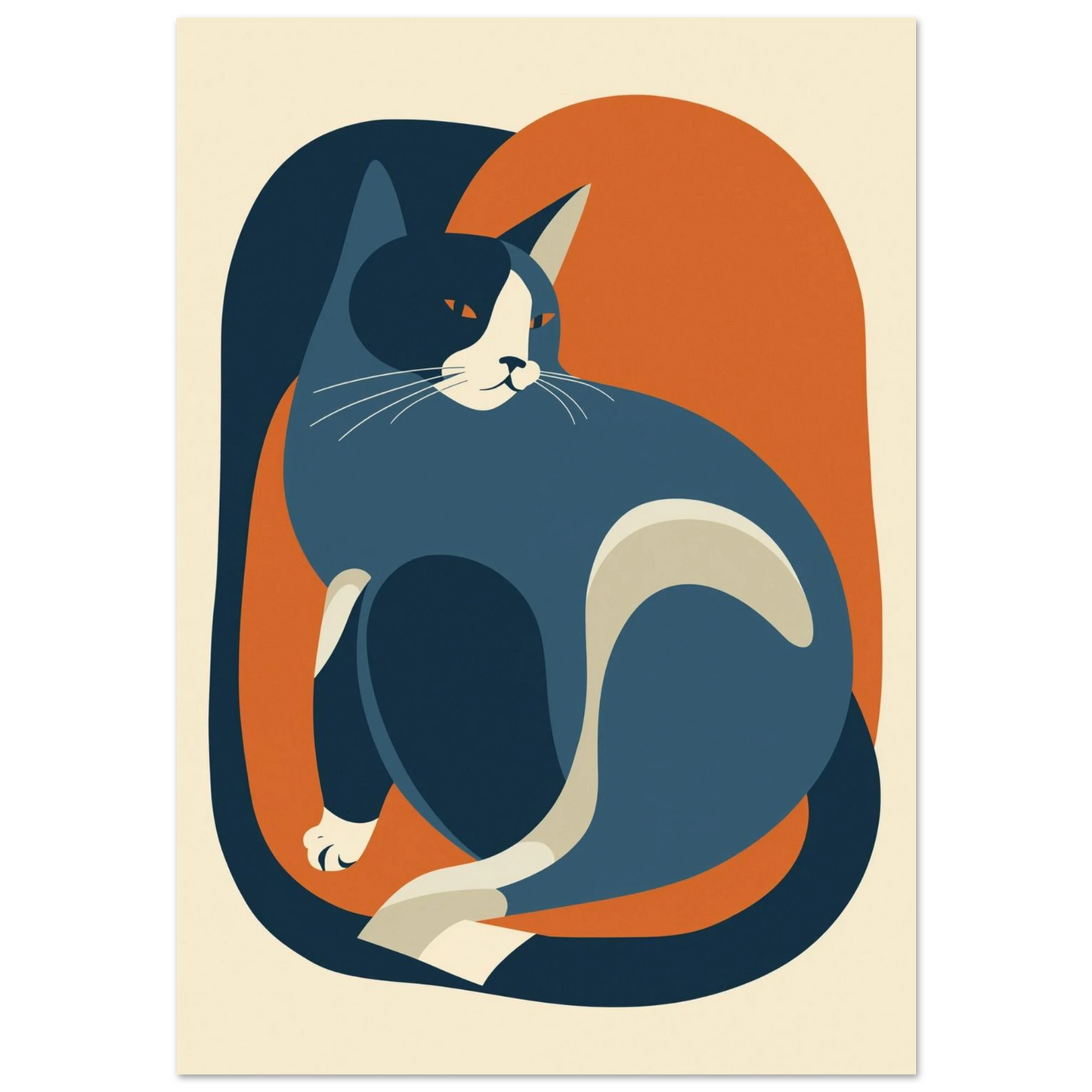 Grafisk illustration av en blå katt i modern papperskonst-stil