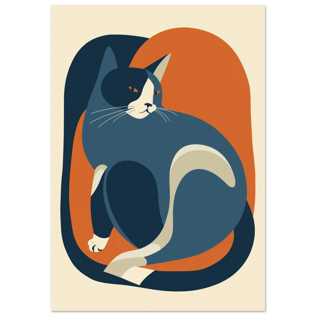 Grafisk illustration av en blå katt i modern papperskonst-stil