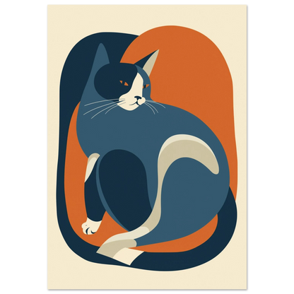 Grafisk illustration av en blå katt i modern papperskonst-stil