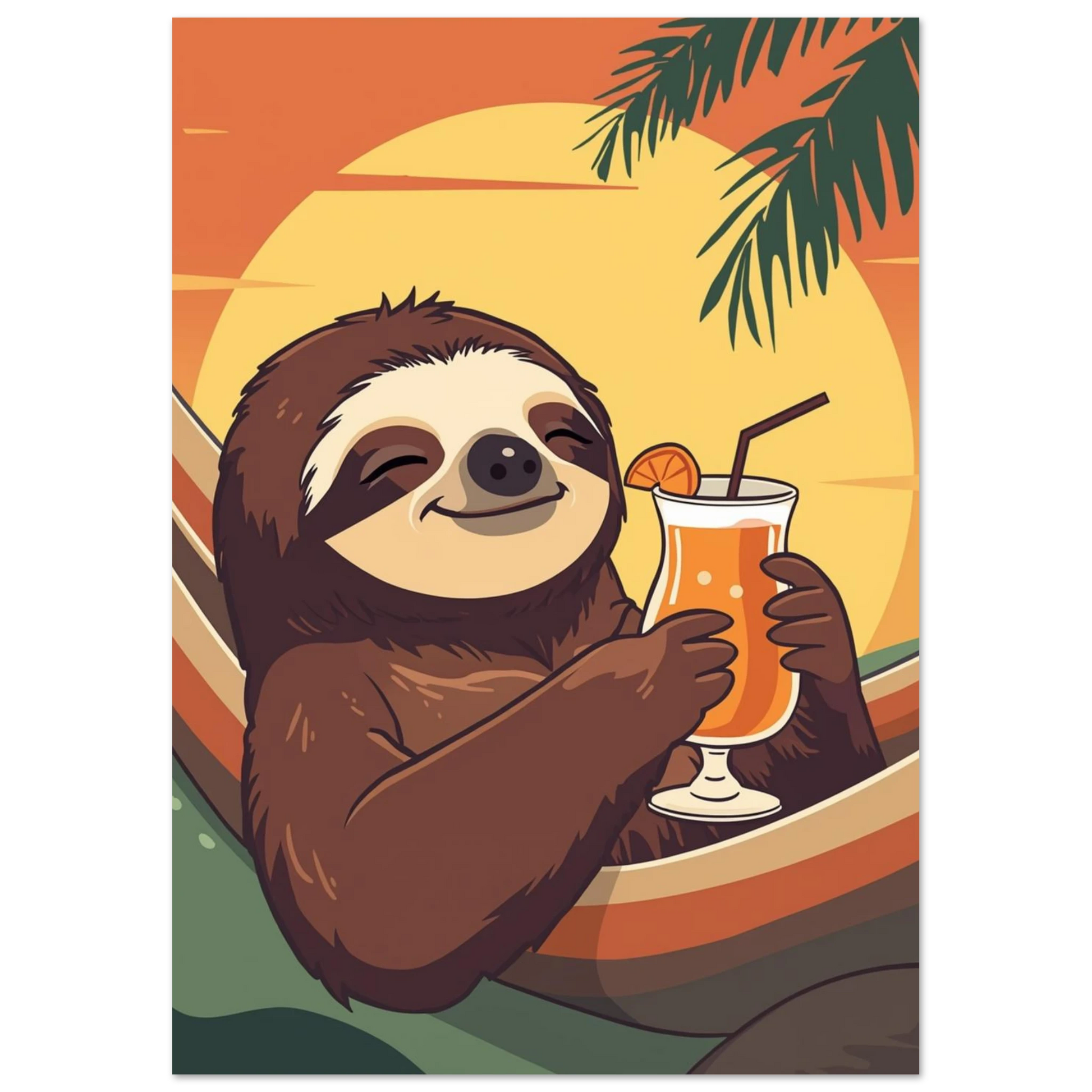 Sengångare njuter av semester med cocktail, färgstark poster i retrostil