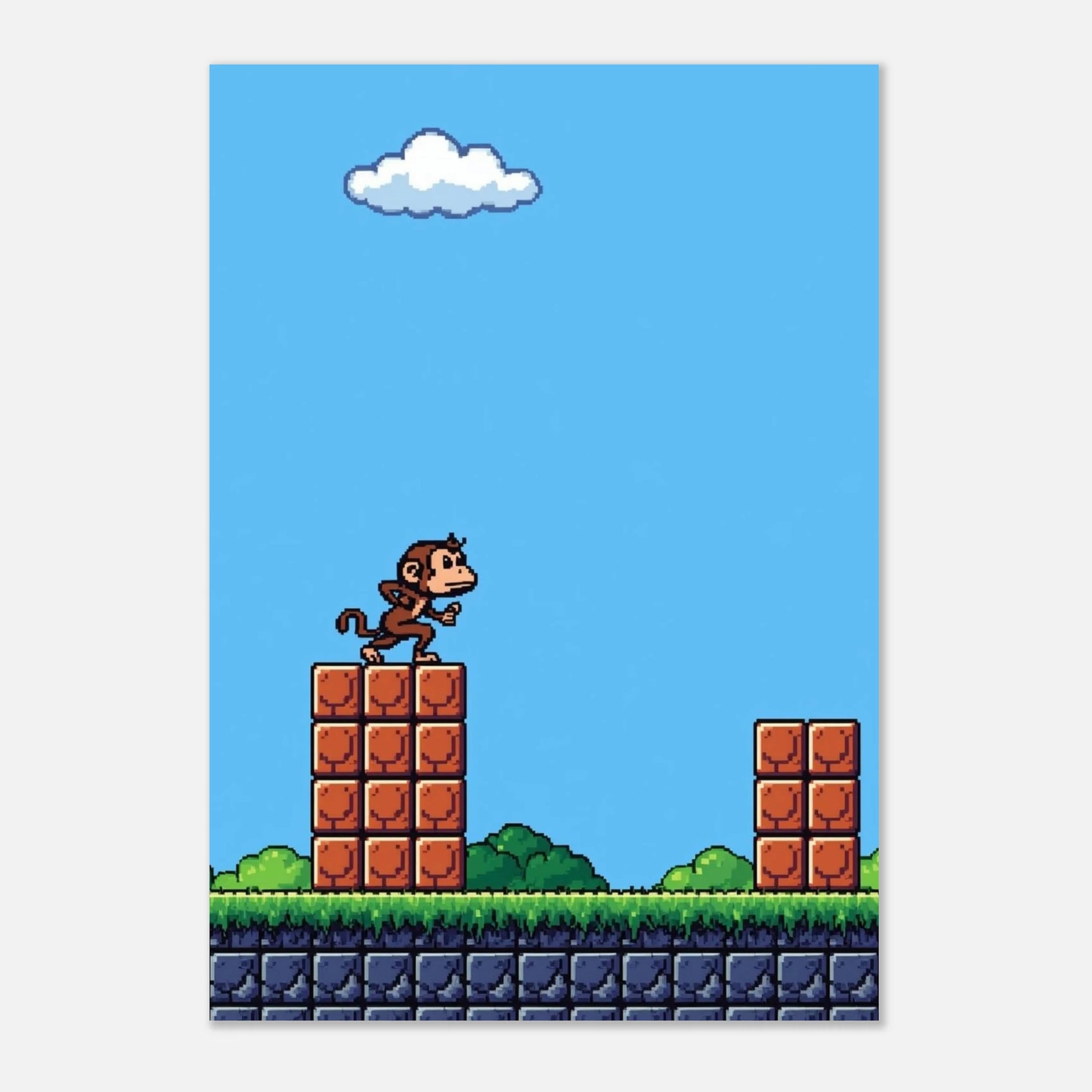 Retroinspirerat djurmotiv med en pixelapa och ett vitt moln