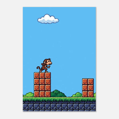 Retroinspirerat djurmotiv med en pixelapa och ett vitt moln