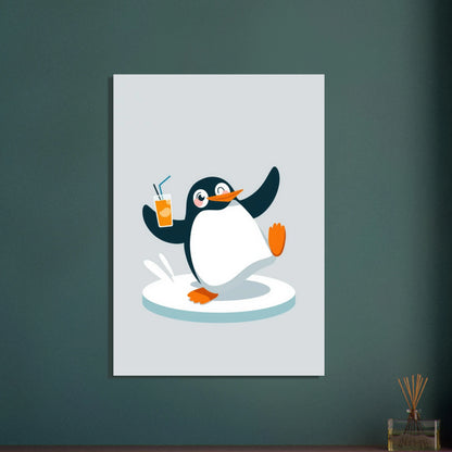 Lekfull pingvin med glad uppsyn på is, illustration