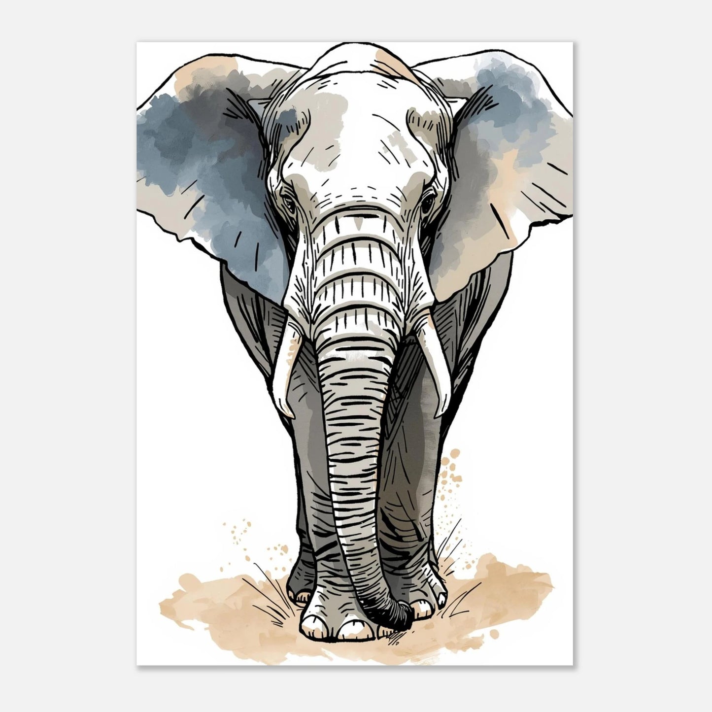 Majestätisk elefant i akvarell på vit bakgrund – stilren djurposter