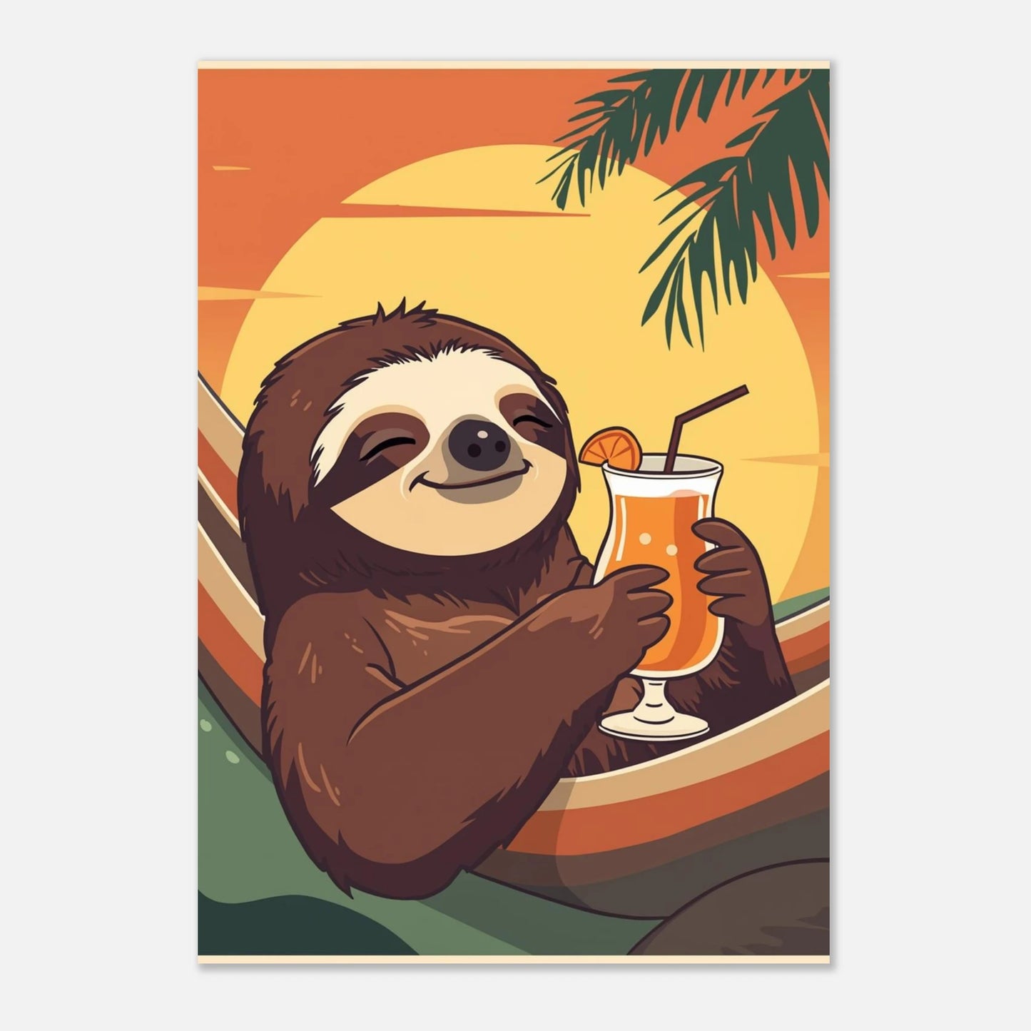 Illustration av sengångare som dricker juice i en hängmatta, väggkonst