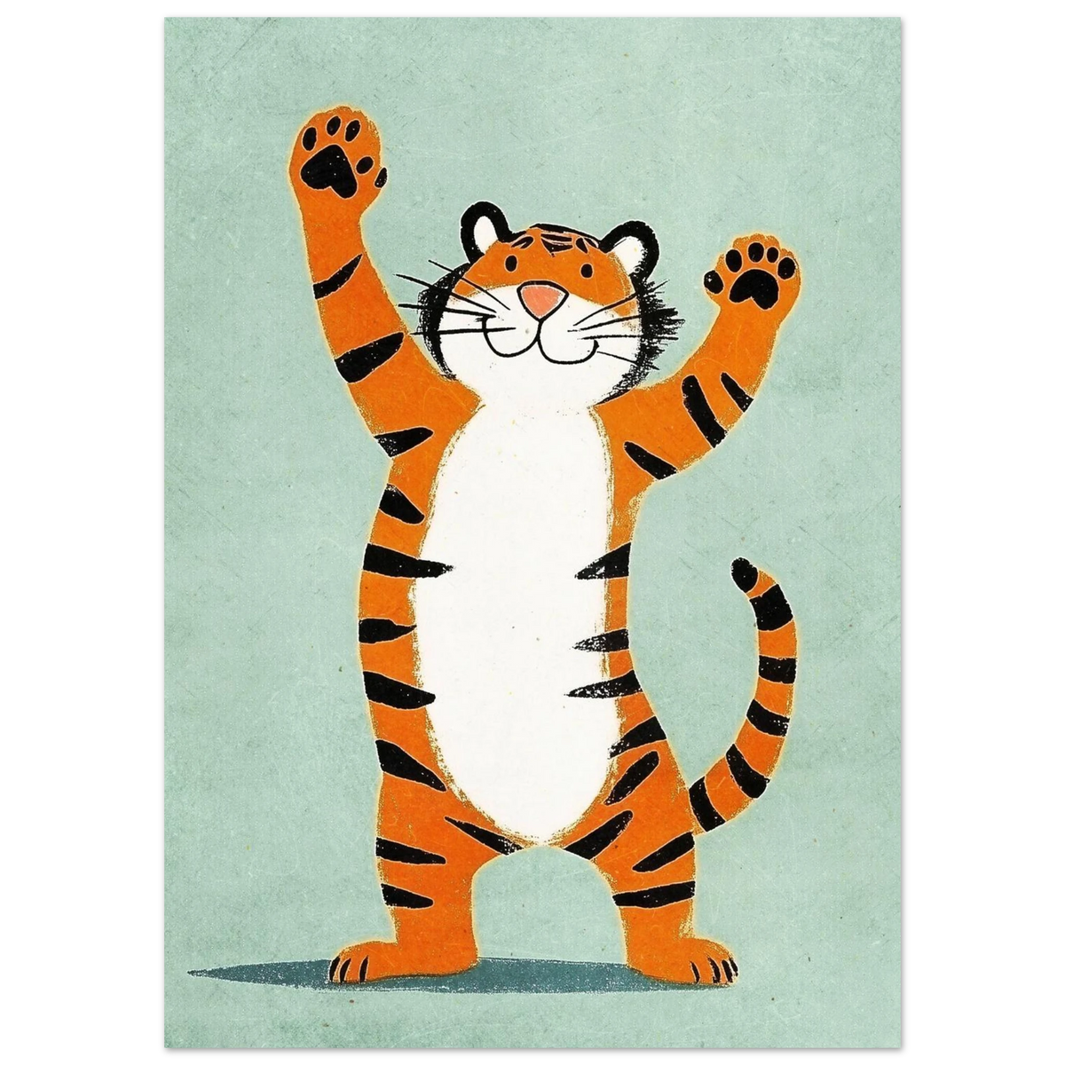 Lekfull tigerillustration i retrostil med svarta ränder och vit mage