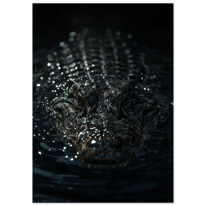 Detaljrik bild av en krokodils fjälliga hud och intensiva blick – poster