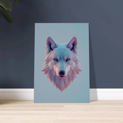 Lowpoly 3D-varg i geometrisk stil med lugna färger