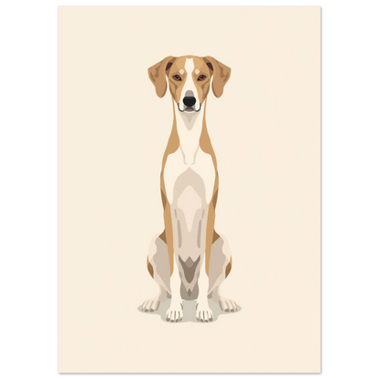 Stiliserad illustration av en slank hund på ljus bakgrund
