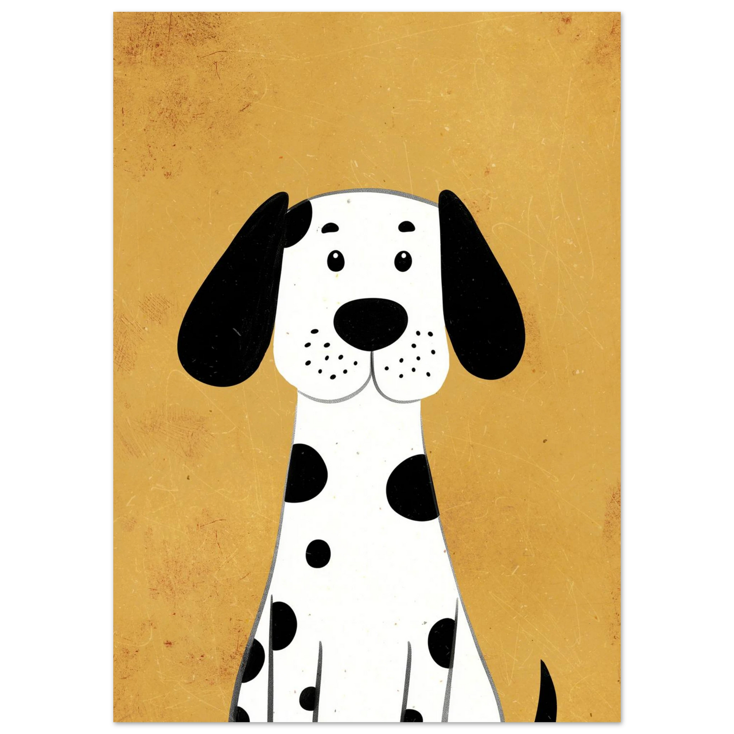 Illustration av prickig hund med svarta öron och vänlig blick