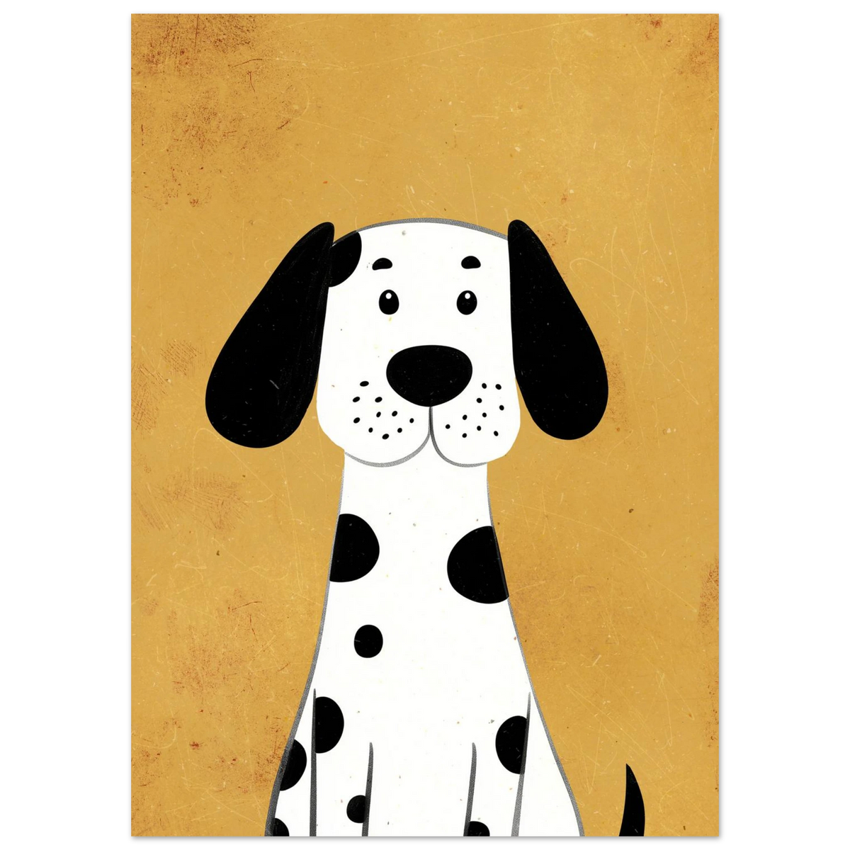 Illustration av prickig hund med svarta öron och vänlig blick