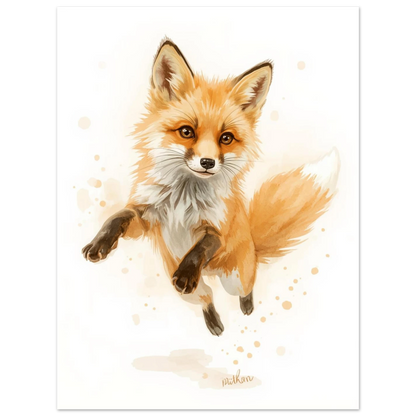 Illustration av en rävunge med fluffig svans och pigg blick – väggkonst