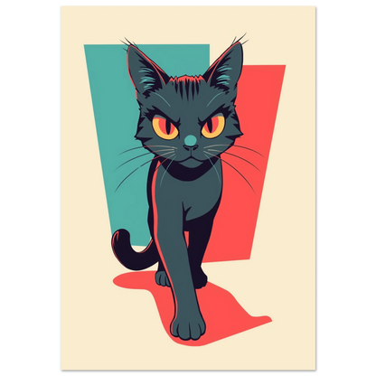 Svart katt i pop art-stil med gula ögon och turkos bakgrund