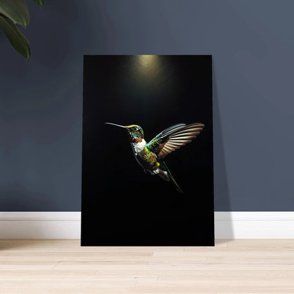 Färgstark kolibri i impasto-stil mot mörk bakgrund, konstnärlig och levande.