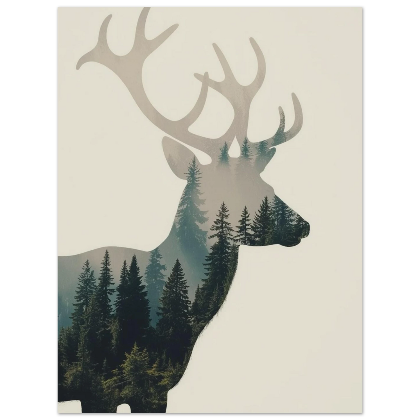 Minimalistisk väggkonst föreställande en hjort och nordisk natur i ett