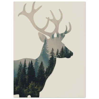 Minimalistisk väggkonst föreställande en hjort och nordisk natur i ett