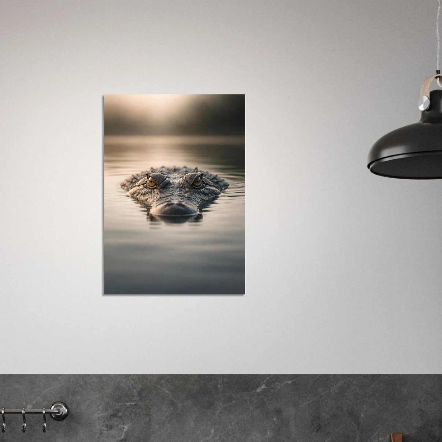 Stämningsfullt motiv av en krokodil i en sjö – Fotorealistisk poster