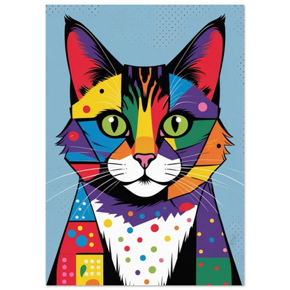 Modern djurposter föreställande en katt i abstrakt färgstark illustration