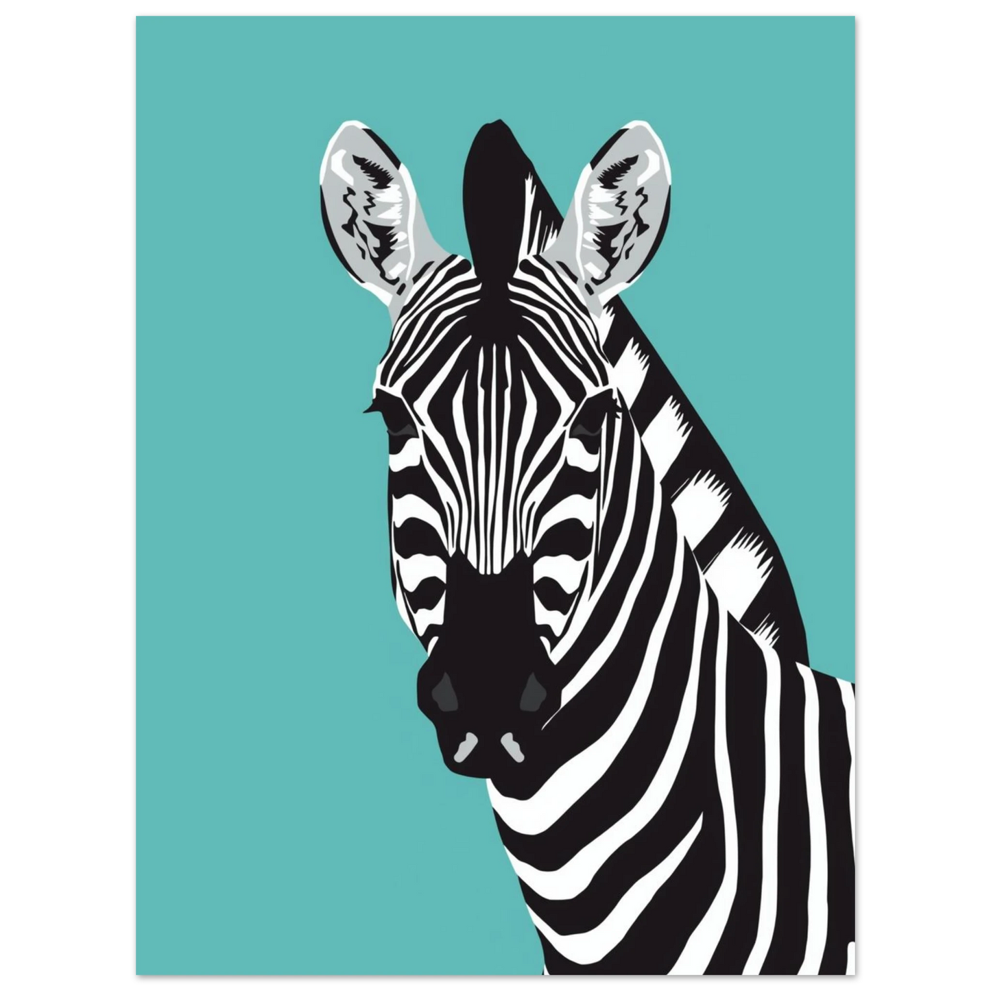 Minimalistisk djurposter föreställande en zebra med blicken framåt