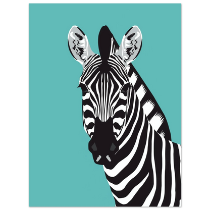 Minimalistisk djurposter föreställande en zebra med blicken framåt