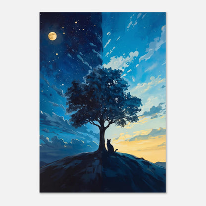 Kattposter med motiv av stjärnhimmel och gryning vid ett ensamt träd