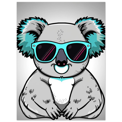 Lekfull koala-poster med somriga solglasögon i grafisk stil