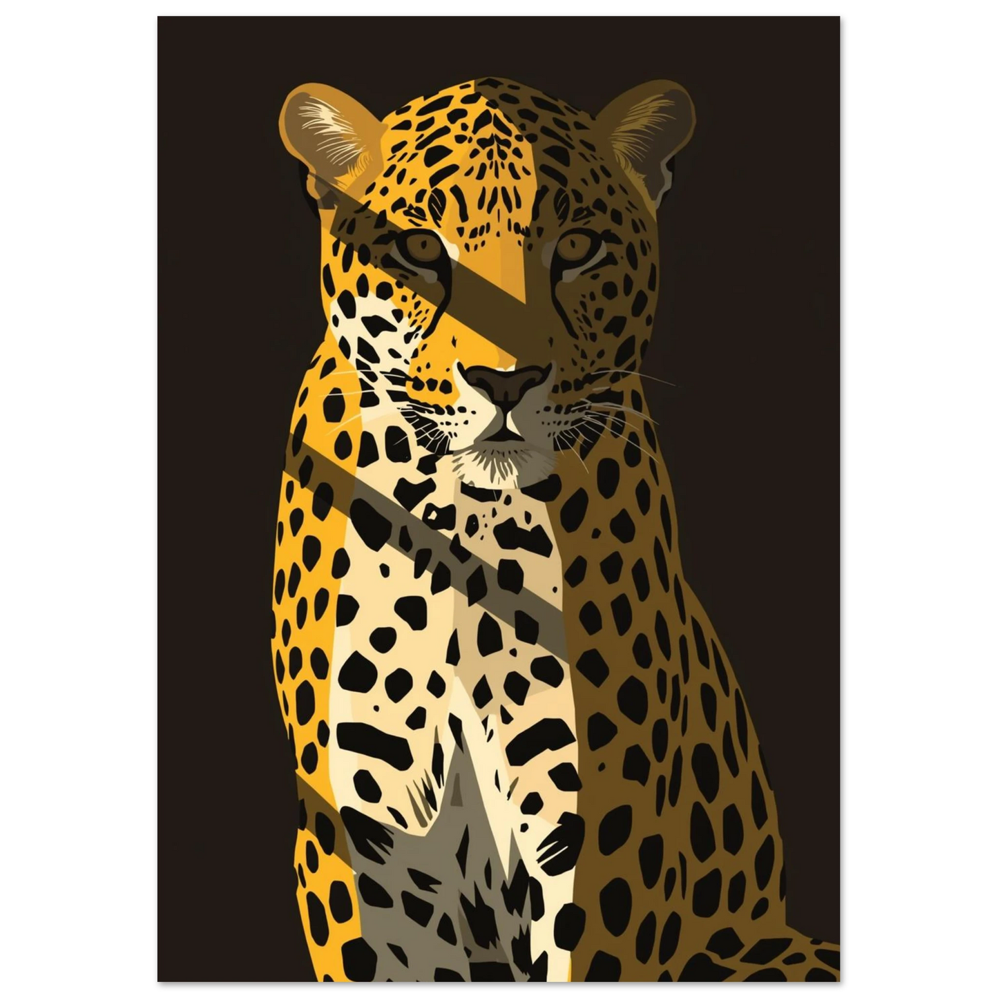 Modern djurposter föreställande en leopard med intensiv blick och fläckigt mönster