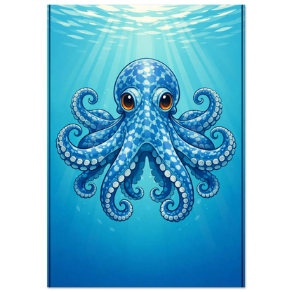 Blåmönstrad bläckfisk med stora ögon under vattenytan – digital illustration