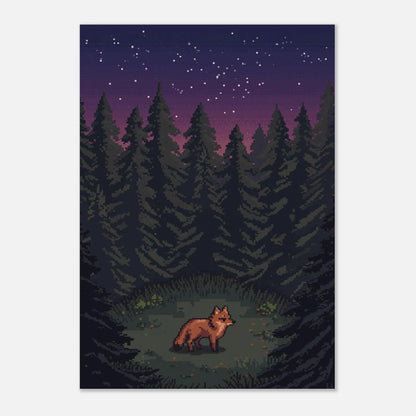 Inramad pixelposter av en röd räv i en mystisk glänta