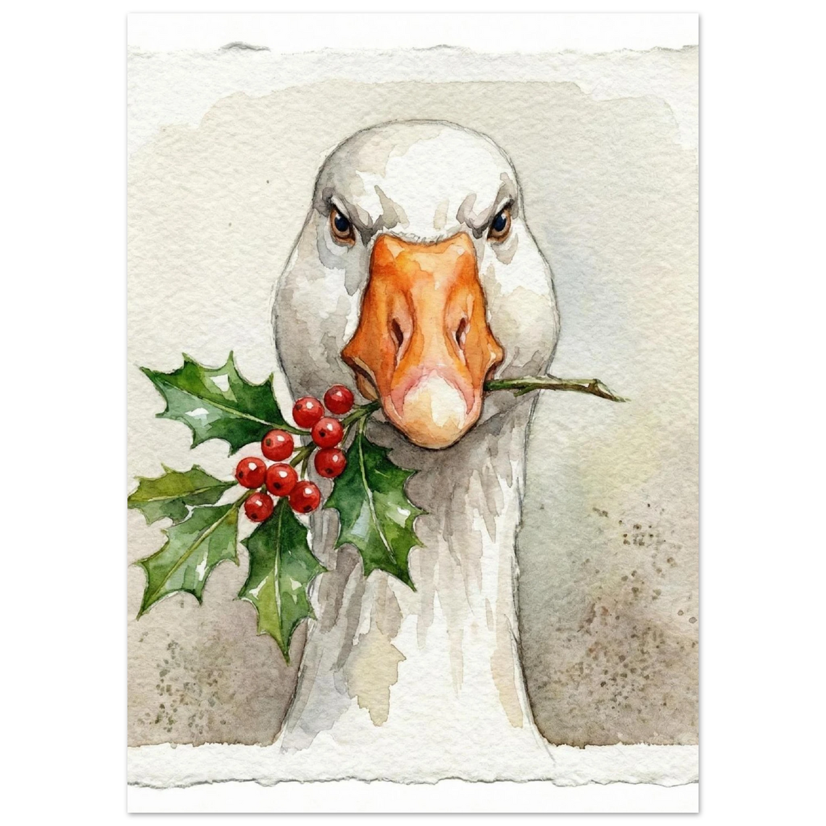 Gåsmotiv med röda bär och gröna blad i näbben, konstposter