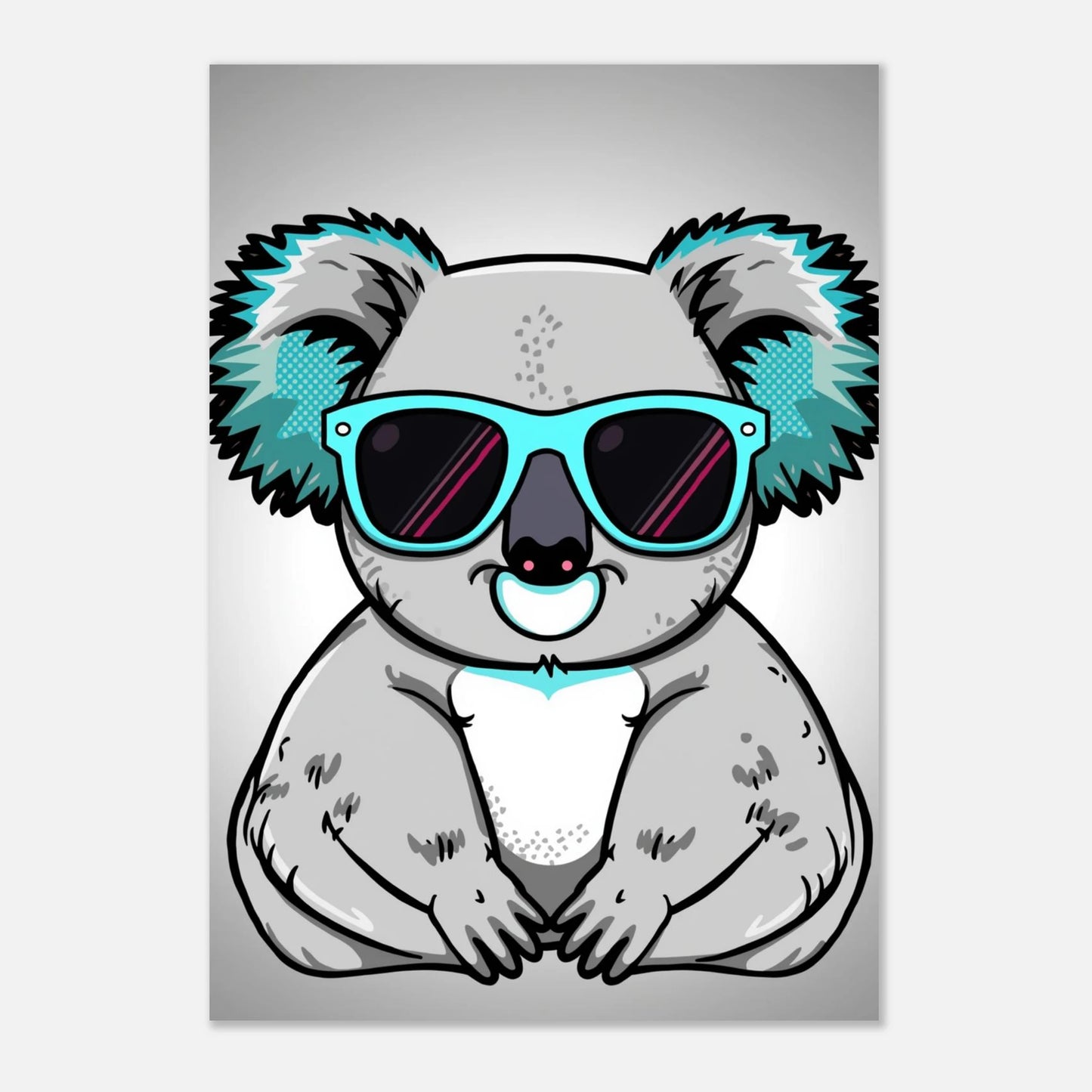 Trendig djurposter föreställande en koala i solglasögon, grå bakgrund