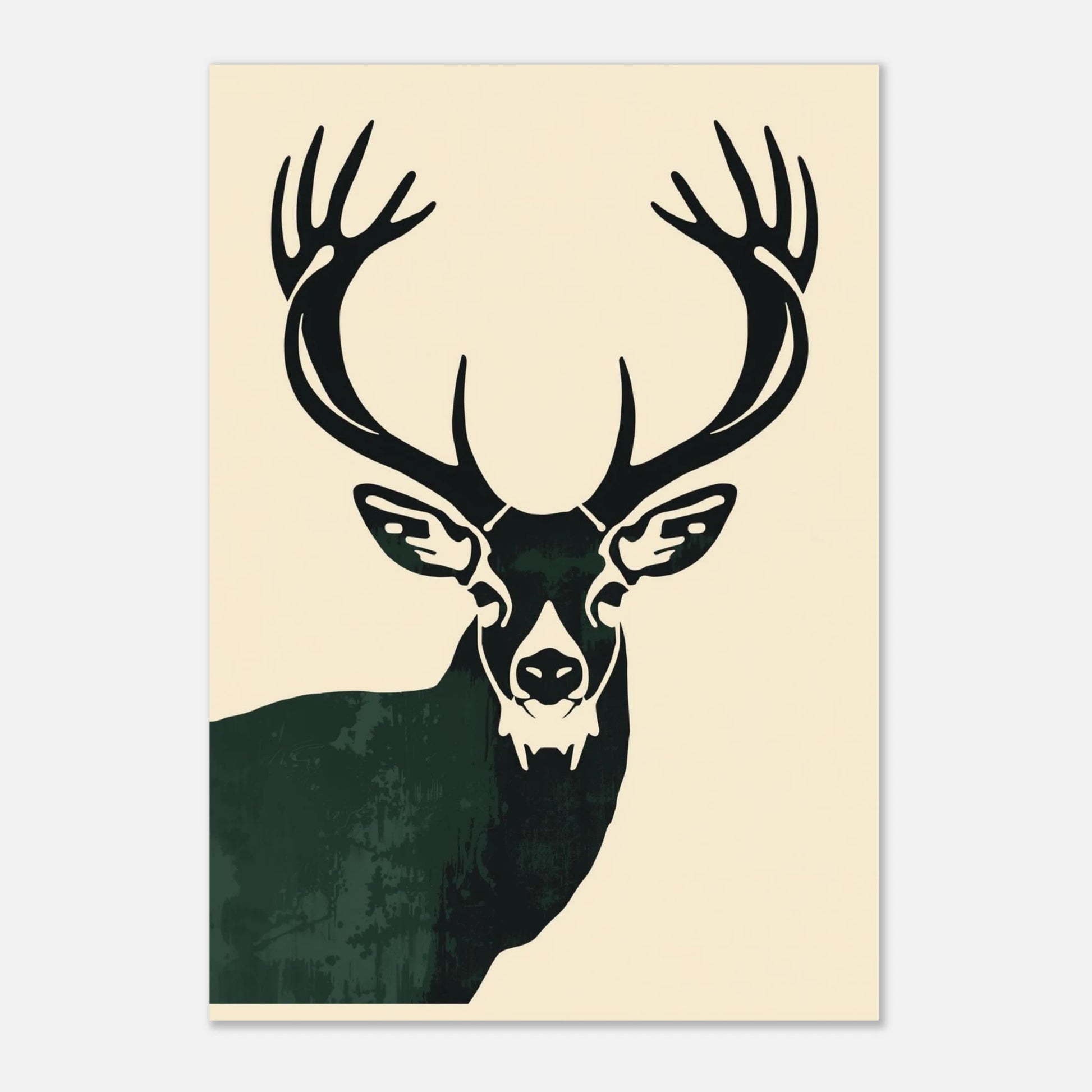 Ståtlig hjort med stora horn, konstnärlig stiliserad design, naturmotiv.