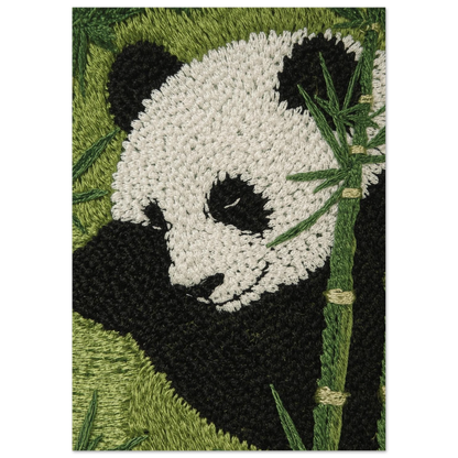 Grön bambu omger en sovande panda i unikt broderat konstutförande
