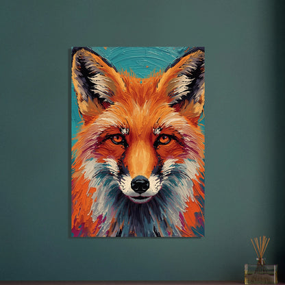 Rävporträtt i impasto-målning med livfulla färger och uttrycksfull blick.