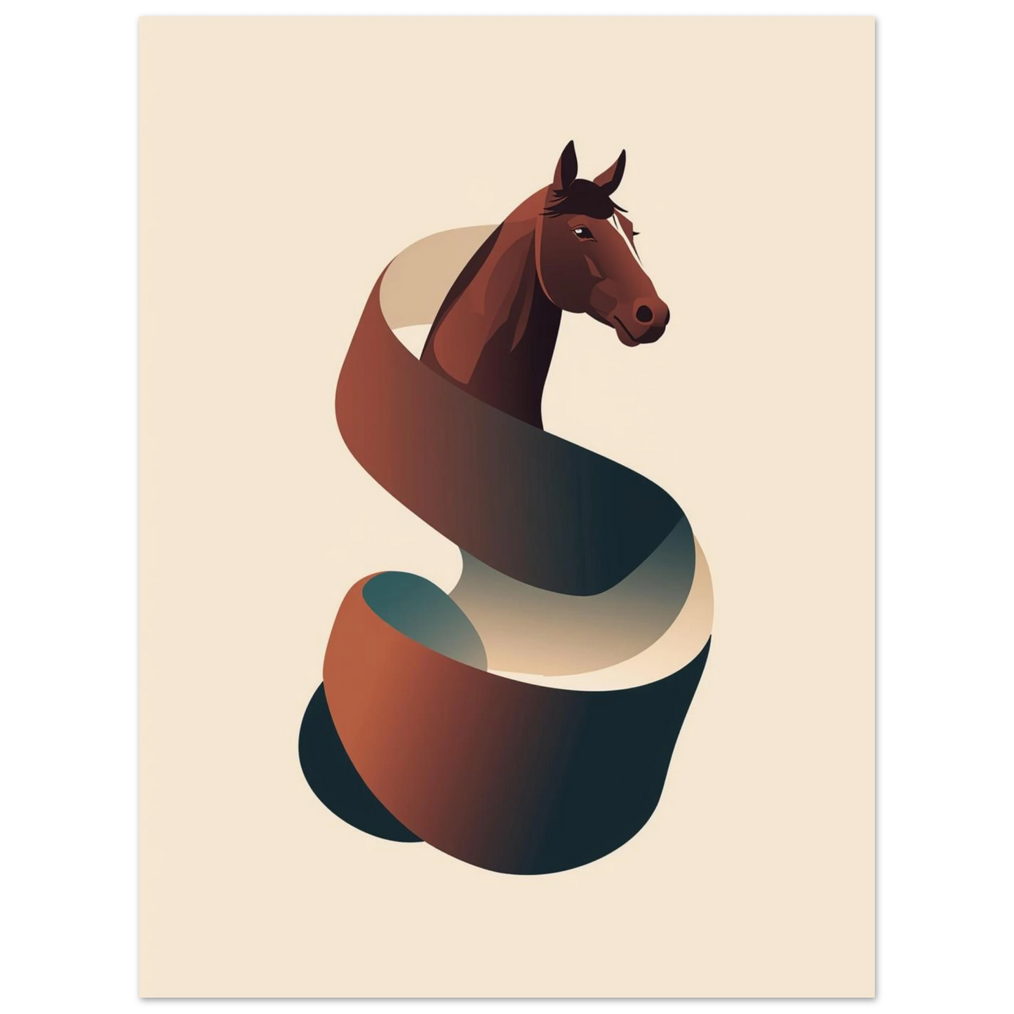 Minimalistisk poster med hästmotiv skapat av ett elegant brunt band