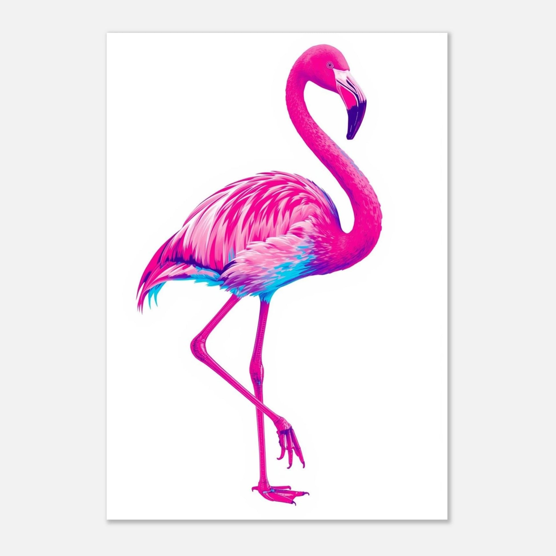Konstnärligt print av en flamingo i neonfärger för modern väggdekor