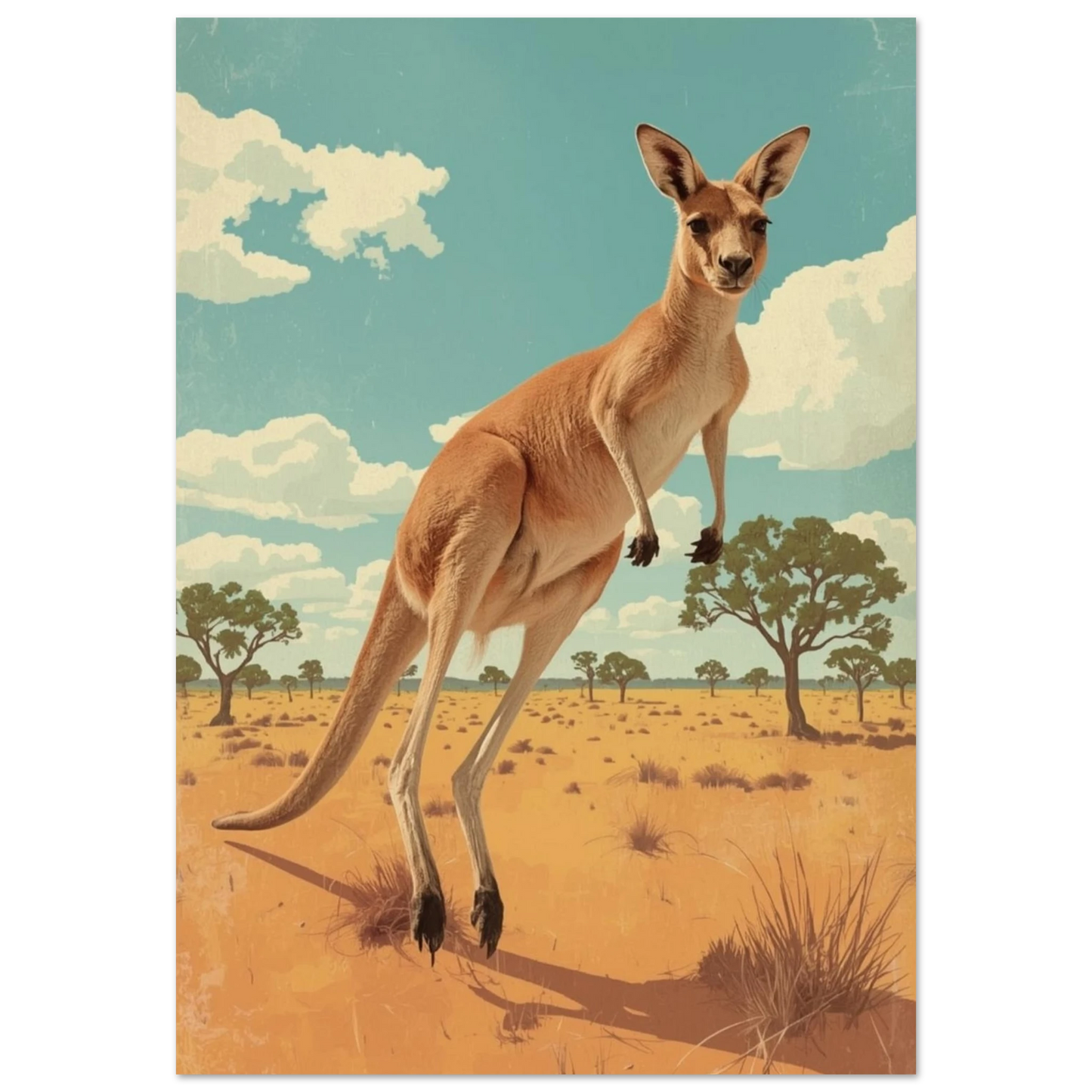 Hoppande känguru i ett australiskt savannlandskap – retro poster