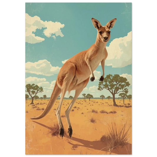 Hoppande känguru i ett australiskt savannlandskap – retro poster
