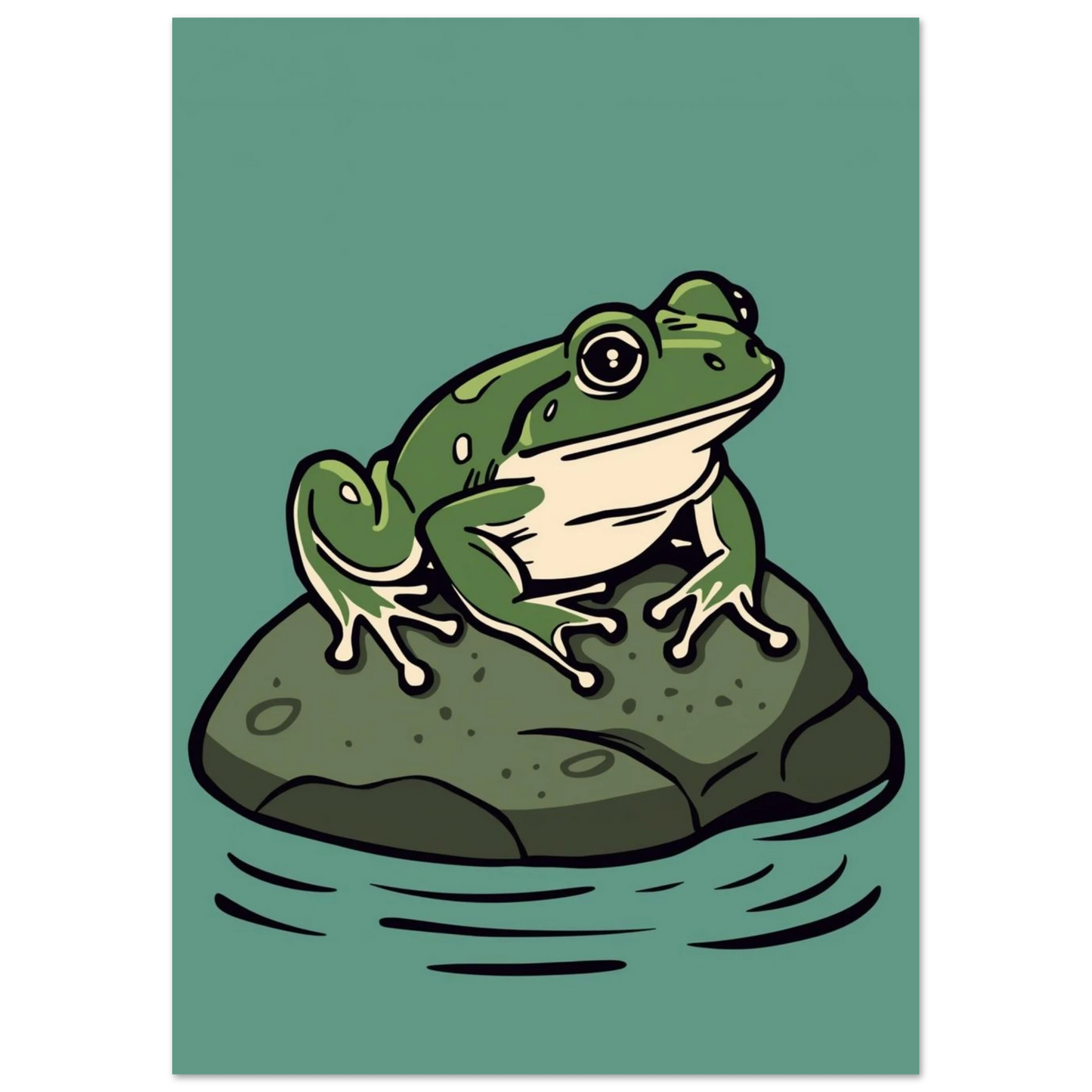 Stiliserad illustration av en sittande groda mot grön bakgrund