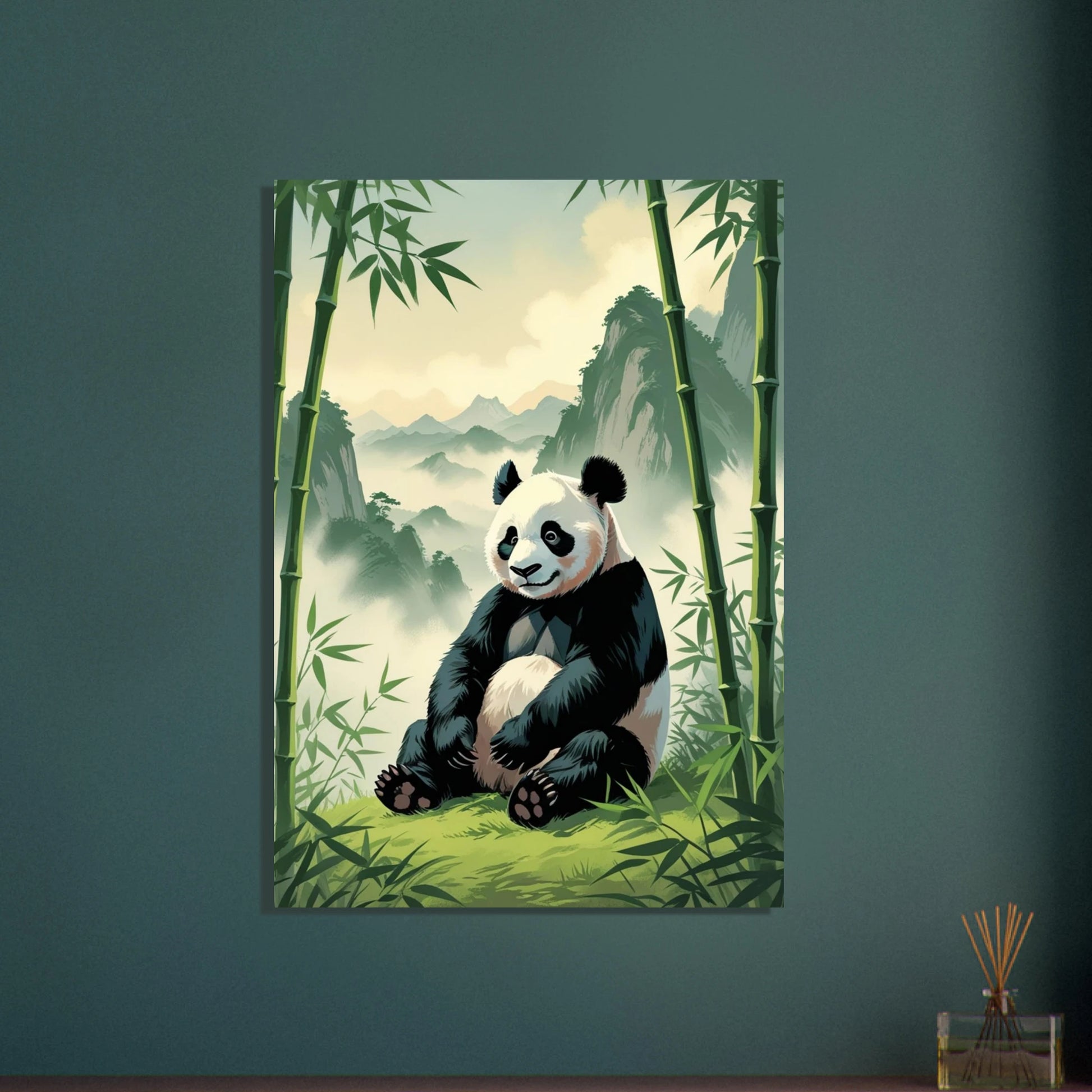 Panda i bambuskog, lugn och fridfull naturillustration