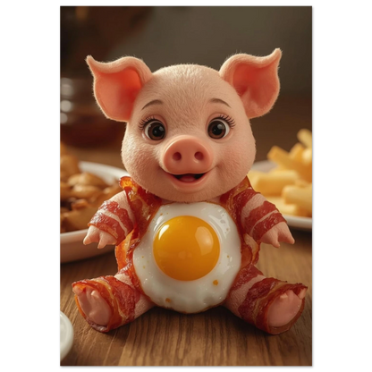 Söt gris skapad av bacon och stekt ägg, humoristisk djurposter