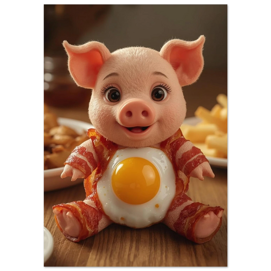 Söt gris skapad av bacon och stekt ägg, humoristisk djurposter