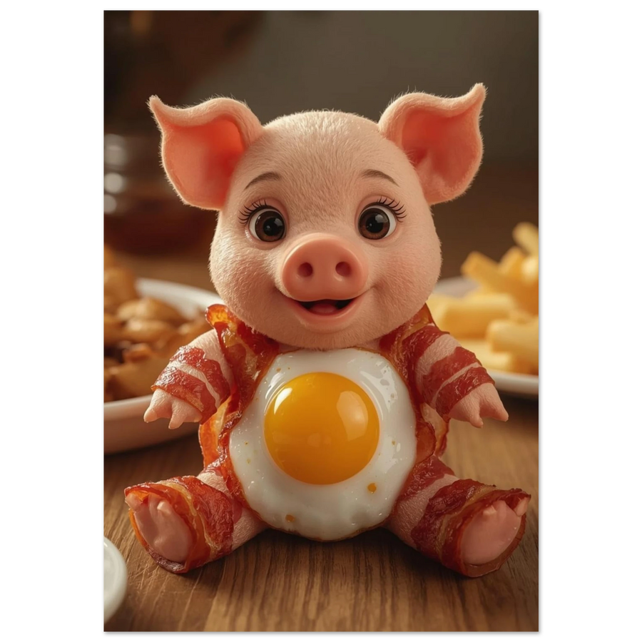 Söt gris skapad av bacon och stekt ägg, humoristisk djurposter