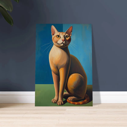 Stiliserad katt i modernistisk surrealistisk stil, intensiv blick